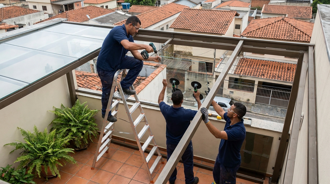 Cobertura de vidro em terraço com telhados em Ponta Grossa-PR